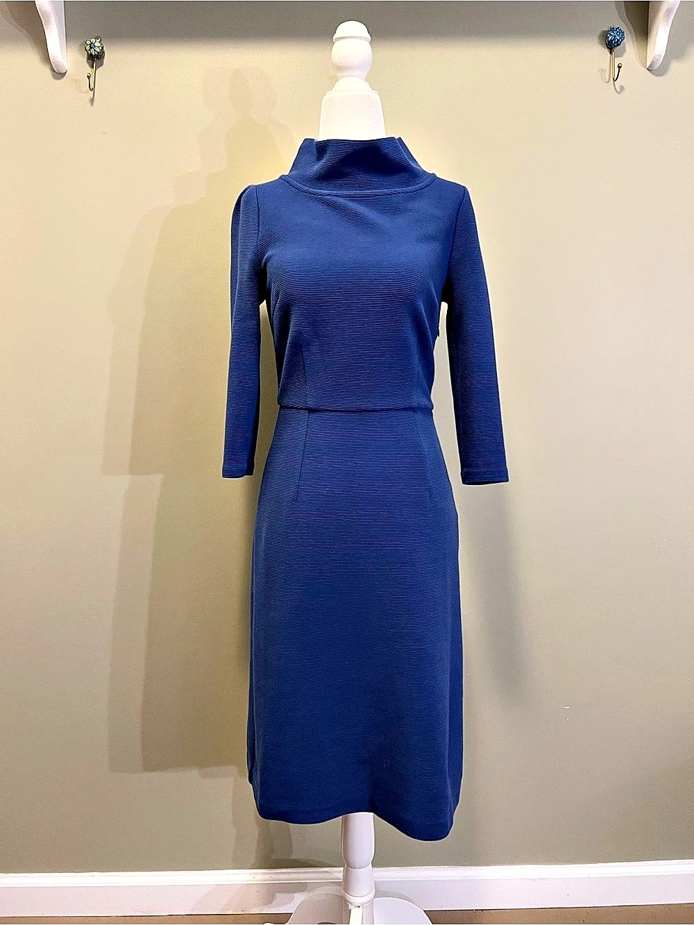 Boden Cobalt Blue Ribbed Cowl Neck Midi Dress Size 4 Long